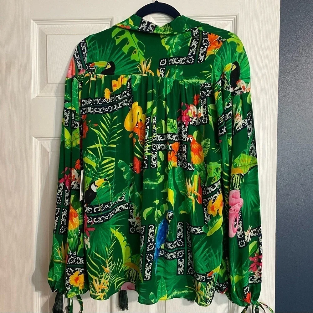 NWT La Fuori Bela Fuori Tropical 100% Silk Top - Picture 2 of 13